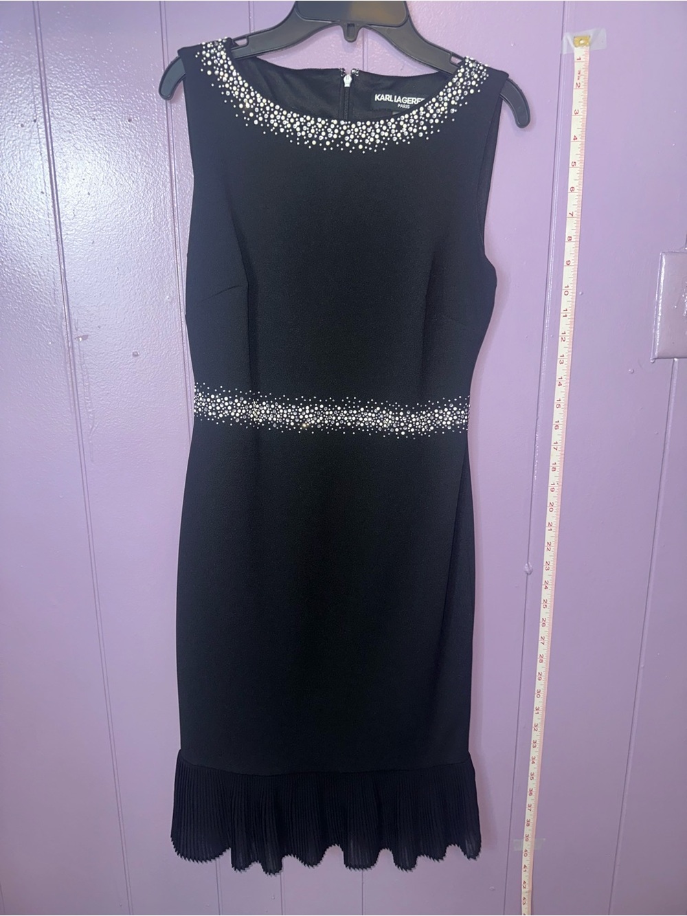 Karl Lagerfeld Black Sleeveless Midi Dress with Crystal Accents